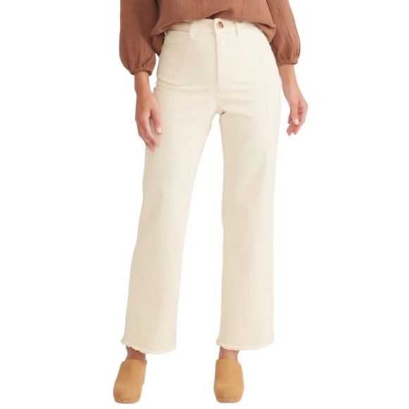MARINE LAYER “Bridget” ivory denim pants wide leg high rise raw edge women’s 14 - Picture 6 of 15